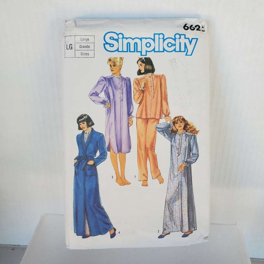 Simplicity Vintage Sewing Pattern 6625 Misses' Nightgown Robe Pajamas - Uncut